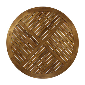 English Elm Hermosa Round Acacia Wood Outdoor Dining Table Slatted Teak Patio Seats Four 62916.00