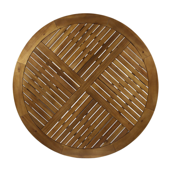 English Elm Hermosa Round Acacia Wood Outdoor Dining Table Slatted Teak Patio Seats Four 62916.00