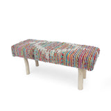 Christopher Knight Home® - Noble House - Laveta Handcrafted Boho Fabric Rectangular Bench, Ivory, Multicolor, and Natural