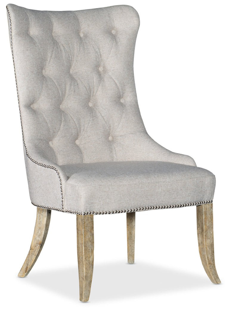 Hooker Furniture Castella Tufted Dining Chair With Antique Slate Finish, Button Tufting, Nailhead Trim, Durable Fabric 5878-75511-80