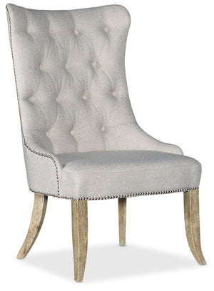 Hooker Furniture Castella Tufted Dining Chair With Antique Slate Finish, Button Tufting, Nailhead Trim, Durable Fabric 5878-75511-80