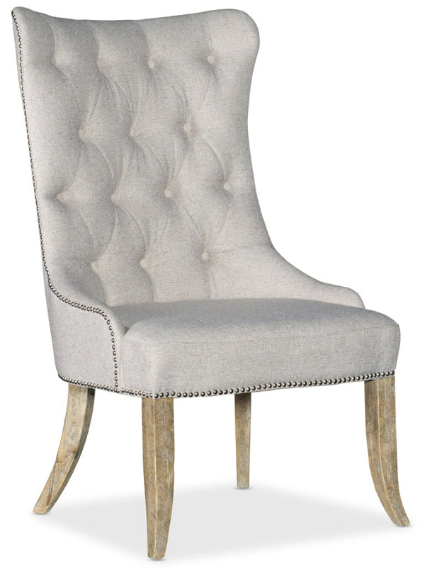 Hooker Furniture Castella Tufted Dining Chair With Antique Slate Finish, Button Tufting, Nailhead Trim, Durable Fabric 5878-75511-80