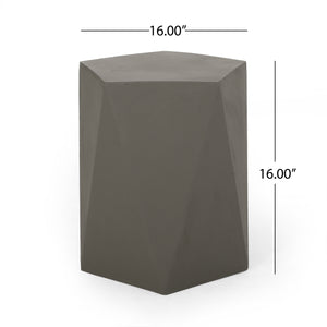 English Elm Christopher Knight Home® - APOLLO geometric concrete side table with gem-cut pentagon base, durable modern outdoor accent piece Light Gray 67525.00LGRY