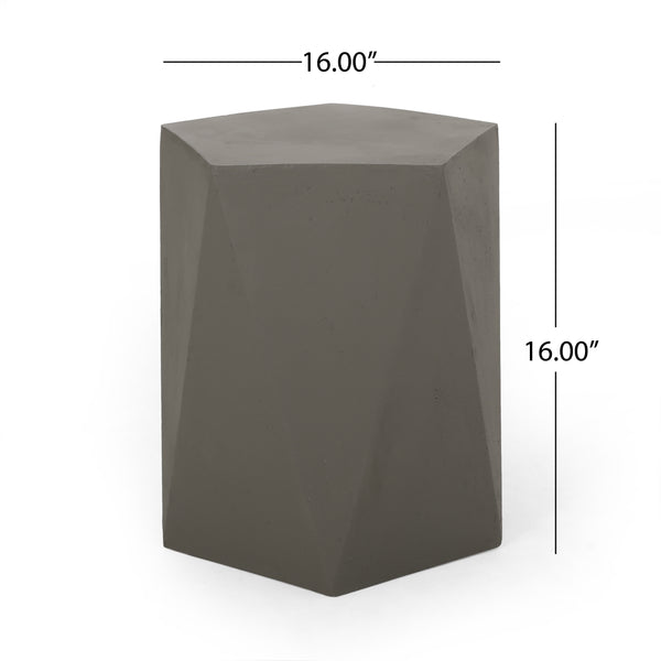 English Elm Christopher Knight Home® - APOLLO geometric concrete side table with gem-cut pentagon base, durable modern outdoor accent piece Light Gray 67525.00LGRY