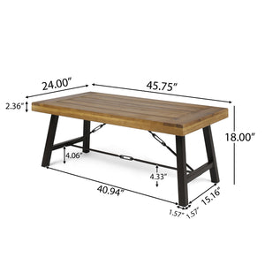English Elm Christopher Knight Home® - Outdoor Acacia Wood Coffee Table with Teak Finish, Rustic Metal Frame, Farmhouse Patio Centerpiece 62348.00