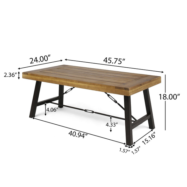 English Elm Christopher Knight Home® - Outdoor Acacia Wood Coffee Table with Teak Finish, Rustic Metal Frame, Farmhouse Patio Centerpiece 62348.00