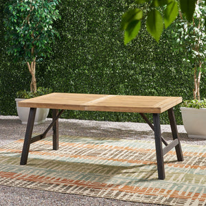 English Elm Bettina Solid Acacia Outdoor Dining Table with Slat Top Oil Finish Patio Deck 56701.00