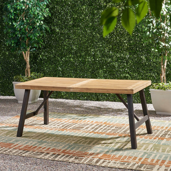 English Elm Bettina Solid Acacia Outdoor Dining Table with Slat Top Oil Finish Patio Deck 56701.00-56702.00
