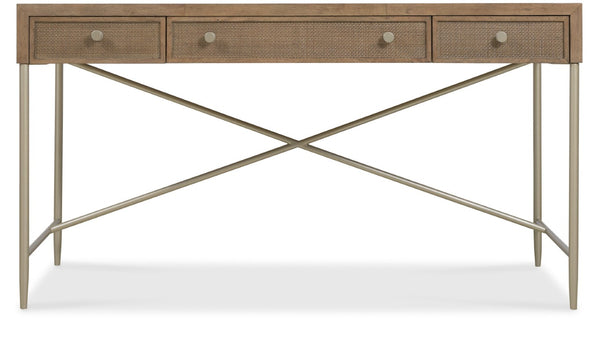 Hooker Furniture Sonnet Roomy Writing Desk With White Oak Veneer, Woven Cane Drawers & Reversible Insert — Versatile Workspace 6072-10458-85