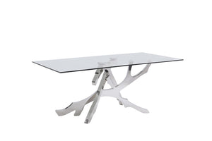VIG Furniture Legend Sculptural Glass Dining Table With Twisted Stainless Pedestal, 87" Rectangular Top, Seats 6 VGVCT8111-STL