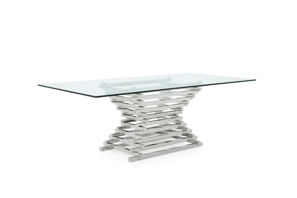 VIG Furniture Crawford Sculptural Hourglass Dining Table With 15Mm Tempered Glass Top & Chrome Base, Seats 6 VGVCT8909-L