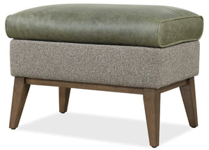 Hooker Furniture Camille Upholstered Ottoman In Siena Moss Leather & Potenza Graphite Fabric, Dark Tapered Legs, Versatile Seating CC237-OT-026