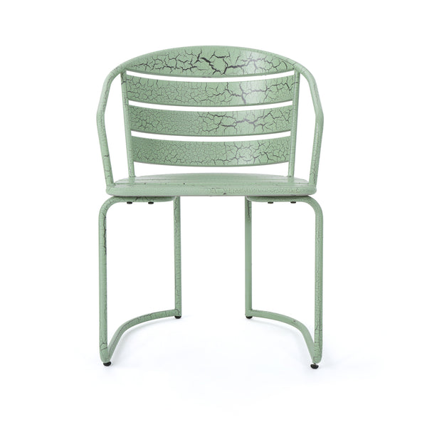 English Elm Santa Monica Outdoor Bistro Set Powder Coated Iron Oval Table Two Slat Chairs Patio Green 62015.00CGRN