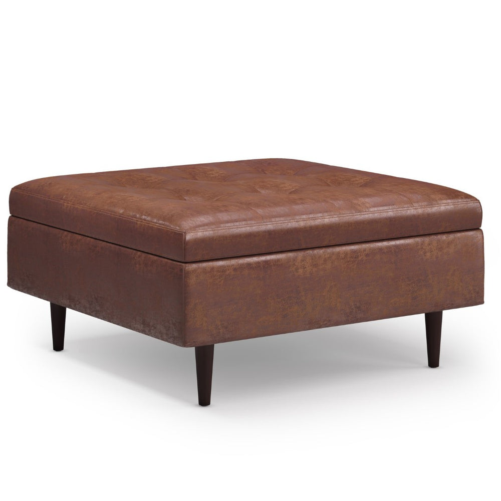 English Elm Shay - Stylish Mid Century Storage Ottoman Coffee Table In Distressed Saddle Brown Faux Leather B136P159258-GIGA