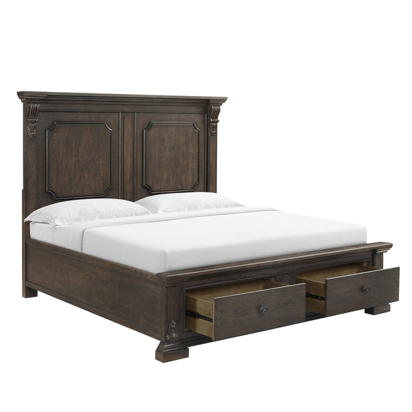 A.R.T. Furniture Heritage Hill Queen Storage Bed With Usb Ports, Elegant Acacia & Oak Design, Dual Footboard Drawers Brown One (1) Usb Port On Each Headboard Post 341135-2816