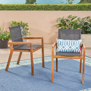 English Elm Christopher Knight Home® - BELFAST Outdoor Dining Chair Set of 2 with Acacia Wood Frame, Black Mesh Seats, Durable Weather-Resistant Design Teak 63256.00
