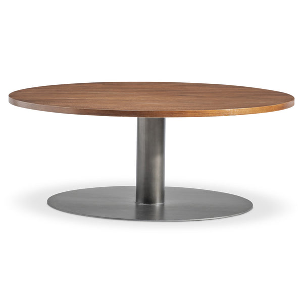 Bernhardt Bernhardt Brasea Suar Wood Round Coffee Table with Sculptural Steel Pedestal Base 394004
