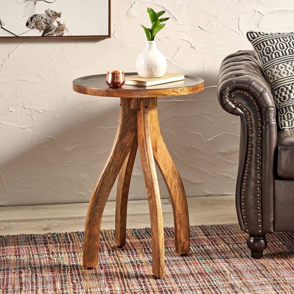 English Elm End Table Solid Mango Wood Sculptural Lipped Top Bohemian Living Room Accent 67332.00