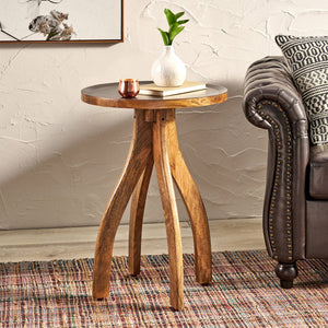 English Elm End Table Solid Mango Wood Sculptural Lipped Top Bohemian Living Room Accent 67332.00