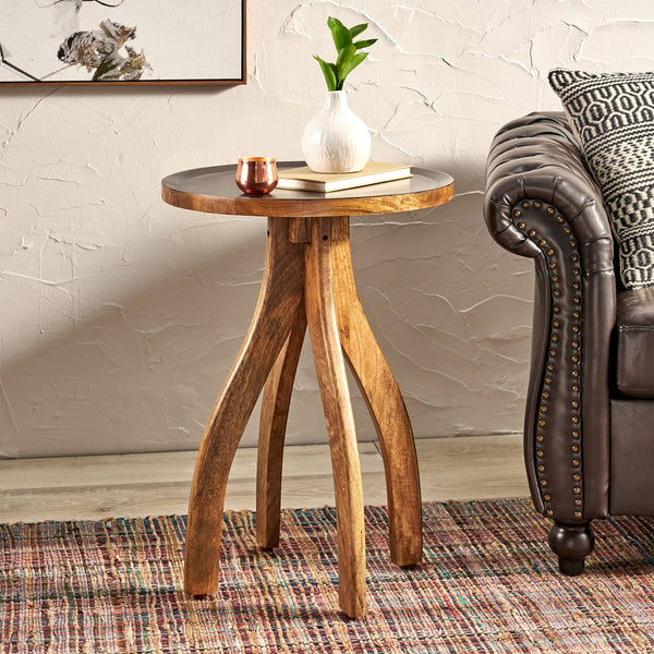 English Elm End Table Solid Mango Wood Sculptural Lipped Top Bohemian Living Room Accent 67332.00