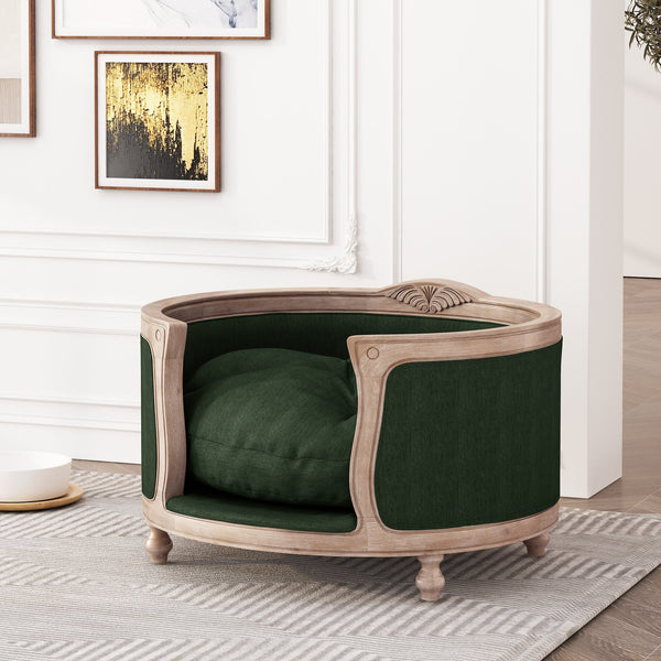 English Elm Pet Bed with Tufted Cushion Solid Birch Turned Legs Upholstered Living Room Sofa Style Old Pine 72913.00PINE