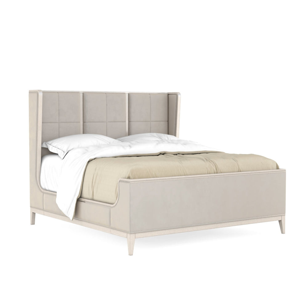 A.R.T. Furniture Passport King Panel Bed In Contemporary Blanche Finish With Stylish Nailhead Trim Accents Light Brown, Gray Quartered Ash Veneers  And Ash Solids 301146-2349
