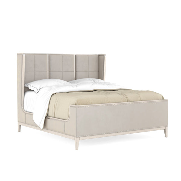 A.R.T. Furniture Passport King Panel Bed In Contemporary Blanche Finish With Stylish Nailhead Trim Accents Light Brown, Gray Quartered Ash Veneers  And Ash Solids 301146-2349