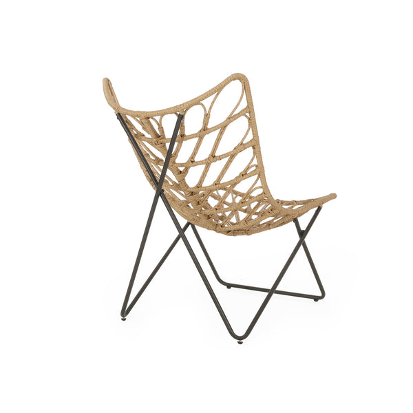 English Elm Bryson Wicker Rattan Outdoor Accent Chair Boho Modern Patio Seating with Geometric Base 70651.00LBRN