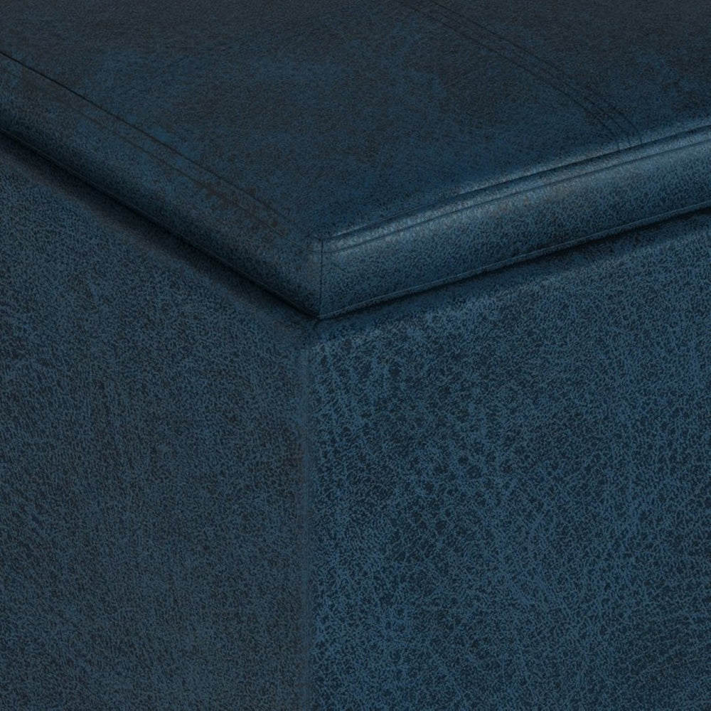 English Elm Rockwood Cube Storage Ottoman With Flip-Over Tray - Stylish Dark Blue Vegan Leather & Hidden Storage B136P159097-GIGA