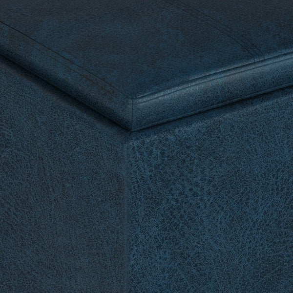 English Elm Rockwood Cube Storage Ottoman With Flip-Over Tray - Stylish Dark Blue Vegan Leather & Hidden Storage B136P159097-GIGA