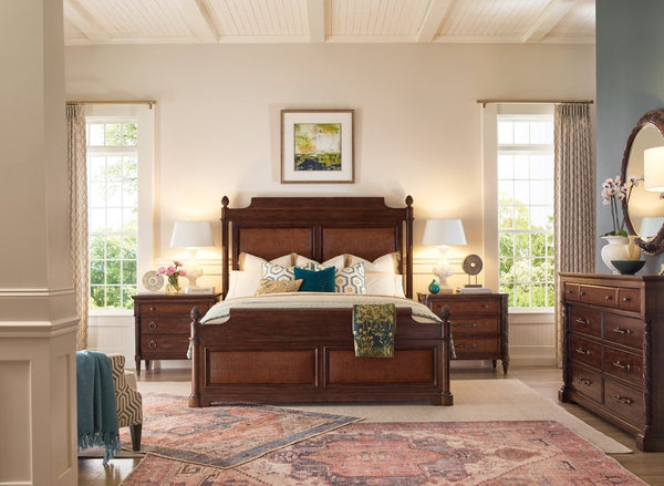 Hooker Furniture Charleston Three-Drawer Nightstand With Cane Fronts, Cherry Walnut Veneers, Usb Charging & Carved Accents 6750-90316-85
