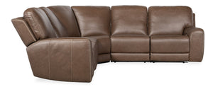 Hooker Furniture Torres Semi-Aniline Leather 5-Piece Sectional With Power Recline, Headrests & Usb In Mocha SS640-5PC3-088