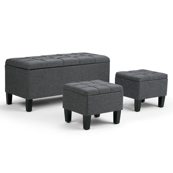 English Elm Dover 3-Piece Storage Ottoman Set In Slate Grey - Stylish Seating & Hidden Storage For Your Home B136P159056