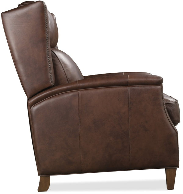 Hooker Furniture Lansing Semi-Aniline Leather Power Recliner With Power Headrest, Usb Charging, Nailhead Trim Brown RC823-PH-087