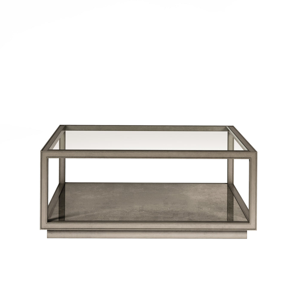 A.R.T. Furniture Cove Square Cocktail Table - Elegant Transitional Glam Design With Tempered Glass & Cork Shelf Grey Rubberwood Solids,Primavera Veneer,Glass,Cork 349301-2743