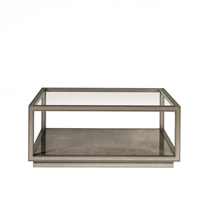 A.R.T. Furniture Cove Square Cocktail Table - Elegant Transitional Glam Design With Tempered Glass & Cork Shelf Grey Rubberwood Solids,Primavera Veneer,Glass,Cork 349301-2743