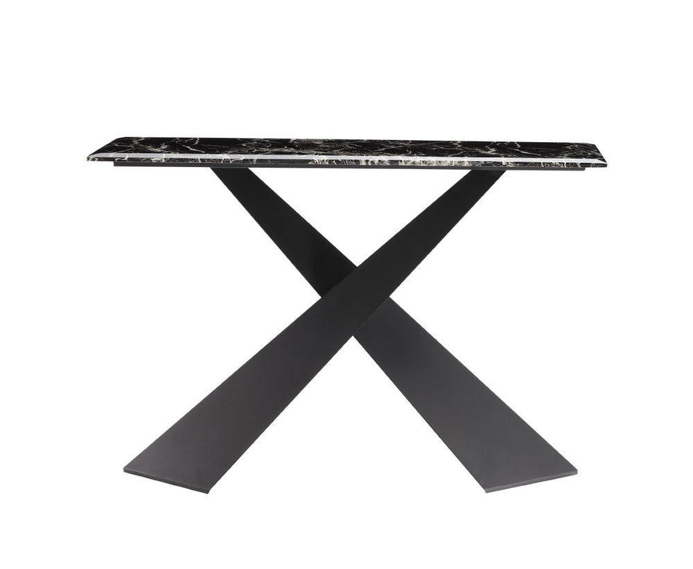 Pasargad Home Luxe Modern Glass Console Table - Elegant Faux Marble & Metal Design For Style Black Faux Marble Gg-1083