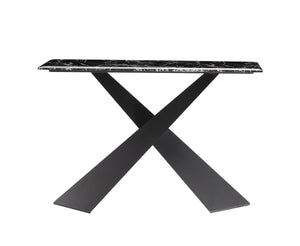 Pasargad Home Luxe Modern Glass Console Table - Elegant Faux Marble & Metal Design For Style Black Faux Marble Gg-1083