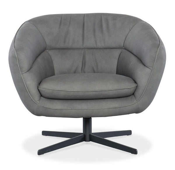 Hooker Furniture Mina Luxe Swivel Chair In Buckskin Navy Leather With Low Channeled Back, Sloped Arms & Metal Base Gray CC722-SW-095