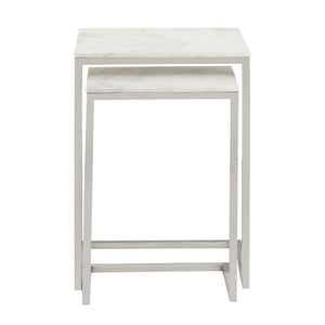Atlas Affiliate Modern C-Shaped Accent Table Set of 2 - Elegant White Marble & Polished Nickel Design TA11001-01S