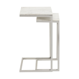 Atlas Affiliate Modern C-Shaped Accent Table Set of 2 - Elegant White Marble & Polished Nickel Design TA11001-01S