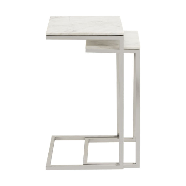 Atlas Affiliate Modern C-Shaped Accent Table Set of 2 - Elegant White Marble & Polished Nickel Design TA11001-01S