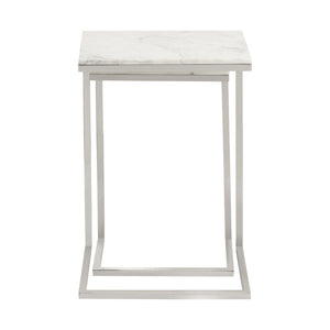 Atlas Affiliate Modern C-Shaped Accent Table Set of 2 - Elegant White Marble & Polished Nickel Design TA11001-01S