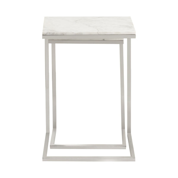 Atlas Affiliate Modern C-Shaped Accent Table Set of 2 - Elegant White Marble & Polished Nickel Design TA11001-01S