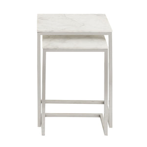 Atlas Affiliate Modern C-Shaped Accent Table Set of 2 - Elegant White Marble & Polished Nickel Design TA11001-01S