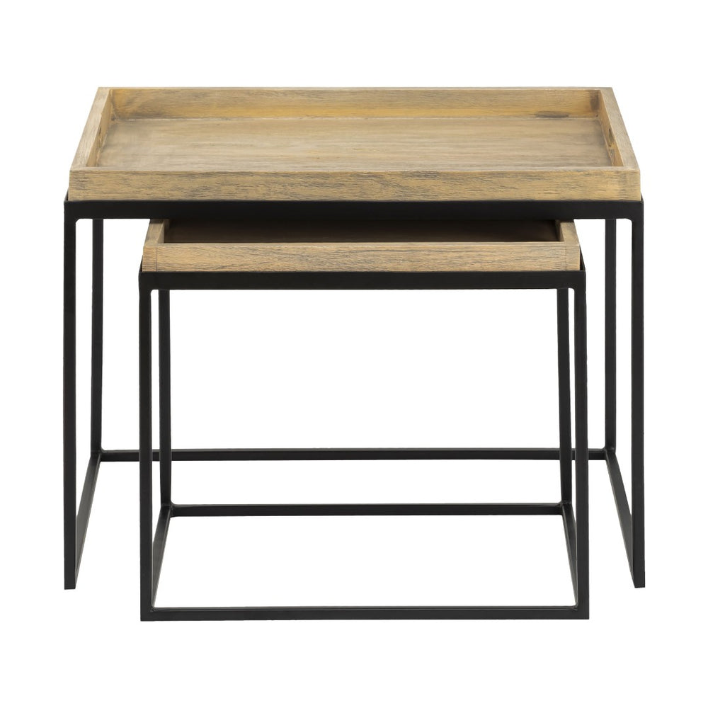 Atlas Akin Nesting Accent Tables Set of 2 - Modern Black Metal Frames with Removable Wood Tray Tops TA11002-01S