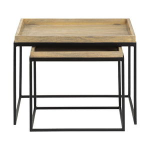 Atlas Akin Nesting Accent Tables Set of 2 - Modern Black Metal Frames with Removable Wood Tray Tops TA11002-01S