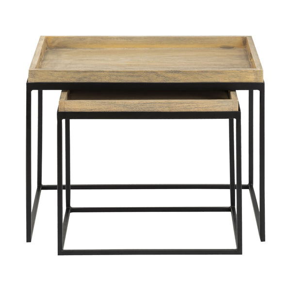 Atlas Akin Nesting Accent Tables Set of 2 - Modern Black Metal Frames with Removable Wood Tray Tops TA11002-01S