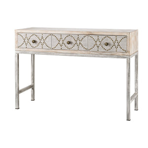 Atlas Albiera Elegant Desk with Distressed Cream Base and Natural Linen Facade for Stylish Spaces TA11003-01