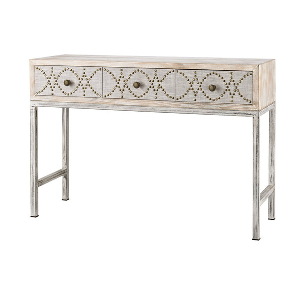 Atlas Albiera Elegant Desk with Distressed Cream Base and Natural Linen Facade for Stylish Spaces TA11003-01